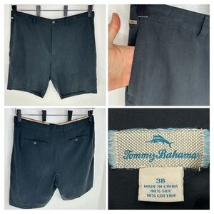 Tommy Bahama Chino Shorts Size 38 Pleated Silk Black Vacation Resortwear 39x9.5‎